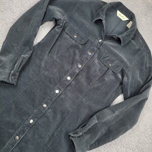 Eddie Bauer Velvet Corduroy Shirt Dress Womens S Small Green Long  Button Down